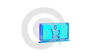 Turquoise Shopping cart on screen laptop icon isolated on white background. Concept e-commerce, e-business, online