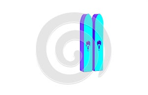 Turquoise Ski and sticks icon isolated on white background. Extreme sport. Skiing equipment. Winter sports icon