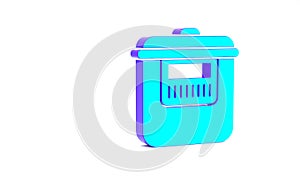 Turquoise Slow cooker icon isolated on white background. Electric pan. Minimalism concept. 3d illustration 3D render