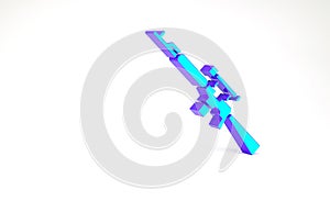 Turquoise Sniper rifle with scope icon isolated on white background. Minimalism concept. 3d illustration 3D render