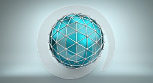 Turquoise sphere and polygonal wireframe 3D illustration