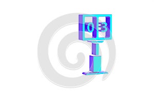 Turquoise Sport football mechanical scoreboard and result display icon isolated on white background. Minimalism concept