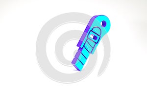 Turquoise Stationery knife icon isolated on white background. Office paper cutter. Minimalism concept. 3d illustration