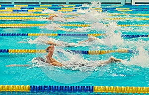 Turquoise swimming pool lanes