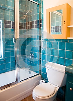Turquoise tile work in a bathroom