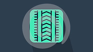 Turquoise Tire track icon isolated on blue background. 4K Video motion graphic animation