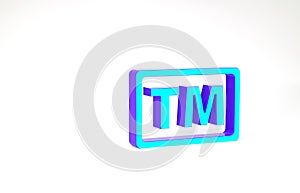 Turquoise Trademark icon isolated on white background. Abbreviation of TM. Minimalism concept. 3d illustration 3D render