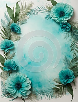 Turquoise Tranquility Background: Floral, pastel Frame