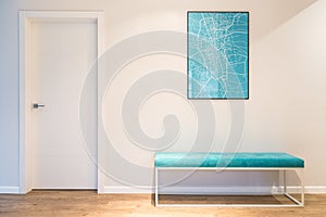 Turquoise upholstered bench seat photo