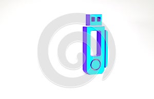 Turquoise USB flash drive icon isolated on white background. Minimalism concept. 3d illustration 3D render