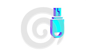 Turquoise USB flash drive icon isolated on white background. Minimalism concept. 3d illustration 3D render