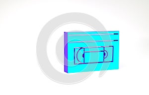 Turquoise VHS video cassette tape icon isolated on white background. Minimalism concept. 3d illustration 3D render