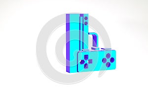 Turquoise Video game console with joystick icon isolated on white background. Minimalism concept. 3d illustration 3D