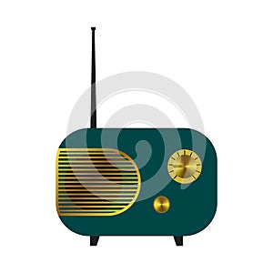 Turquoise vintage flat style radio receiver. Vector illustration