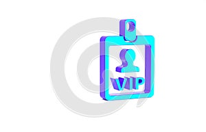 Turquoise VIP badge icon isolated on white background. Minimalism concept. 3d illustration 3D render