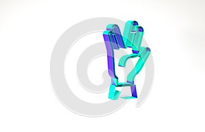 Turquoise Vulcan salute icon isolated on white background. Hand with vulcan greet. Spock symbol. Minimalism concept. 3d