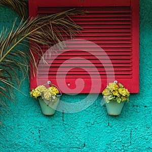 Turquoise wall and magenta window