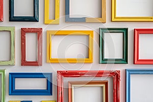 Colorful Empty Picture Frames on Wall in Living Space