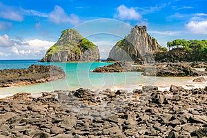 Turquoise water around the Two Brothers rocks, Fernando de Noronha, UNESCO World Heritage Site, Brazil