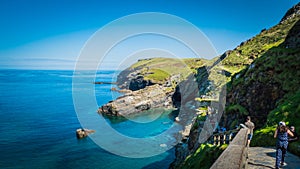 Turquoise water color bay near the Tintagel castle in Cornwall, UK