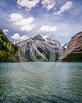 The turquoise water of Kinney Lake in Robson Provincial Park