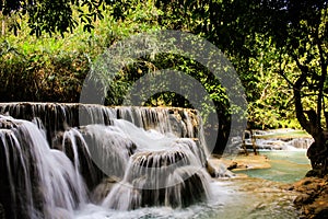 Turquoise water of Kuang Si waterfall, Luang Prabang. Laos
