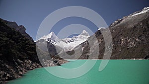 turquoise water of laguna paron in the andes mountains