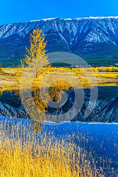 The turquoise water of Lake Abraham