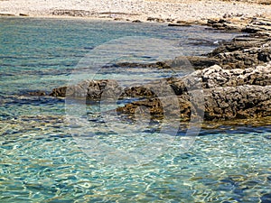 turquoise water paradise lagoon in Archipelago - Islands of the Kornati archipelago panorama landscape of national park in Croatia