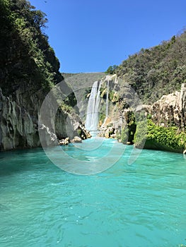 Turquoise Waterfall Huasteca Potosina Mexico photo