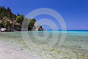 Turquoise waters of Agios Ioannis Beach at Lefkada, Greece