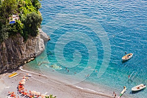 Turquoise waters of Arienzo beach, near Positano, Amalfi Coast, Italy