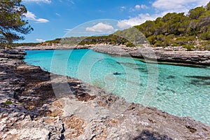 Turquoise waters of a bay in the MondragÃ³ Natural Park, Mallorc