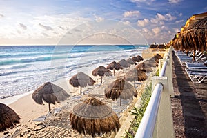 Turquoise waters and white sand beaches of Cancun, Mexico