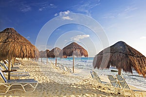 Turquoise waters and white sand beaches of Cancun Mexico