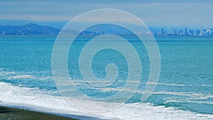 Turquoise Waves With Clear Water Surface Background. Beautiful Turquiose Sea Waves Breaking. Real time.