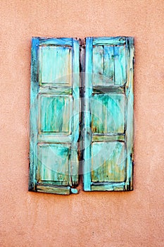 Turquoise Window Shutters in Santa Fe, New Mexico