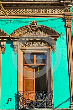 Turquoise Window Wall Mexican Building Oaxaca Juarez Mexico