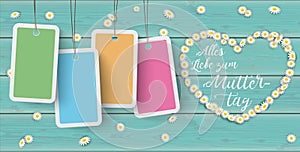 Turquoise Wood Daisy Price Stickers Heart Muttertag Header photo