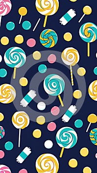 Turquoise and Yellow Candy Swirl Pattern on Dark Blue â AI Generated