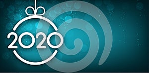 Turquose shiny 2020 New Year banner with Christmas ball and snow