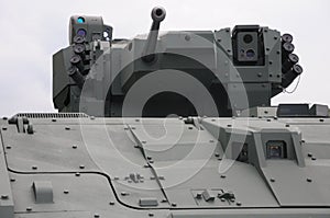 Turret of an armored personnel carrier vehicle.
