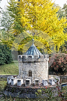 Turret in Bojnice, Slovakia, autumn park, seasonal colorful park