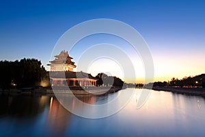 The turret of forbidden city at dusk