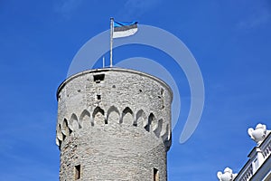 Turret of the Parliament of Estonia building on Toompea hill in the central part of the old town,Tallinn, Estonia.