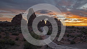 Turret Rock at Arches National Park in Utah at sunset