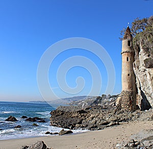 The turret tower at Victoria Beach in Laguna Beach, Southern California