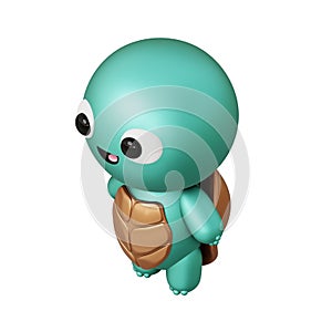 turtle animal characters. Cartoon cute turtle 3D illustration isolated in white background