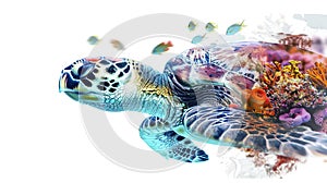 Turtle on the background of the sea. Generated AI