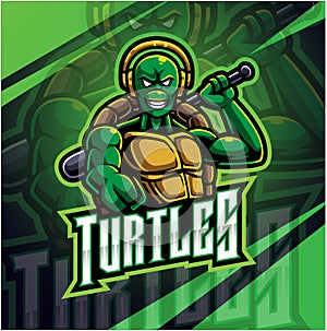 Turtle baseball esport mascot logo design